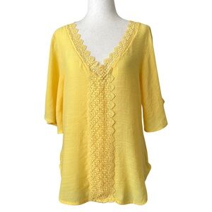 Unique Spectrum Lace Trim Flowy Women's Boho Blouse - S - Yellow